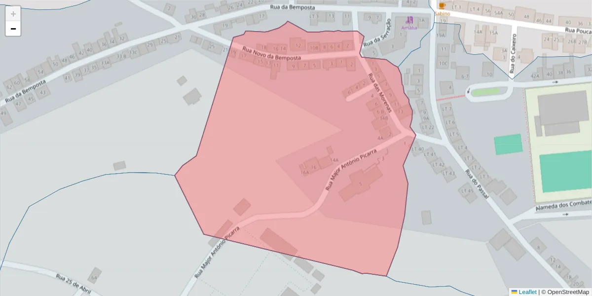 Mapa detalhado do código postal 7630-636 com limites, códigos postais vizinhos e agências dos correios