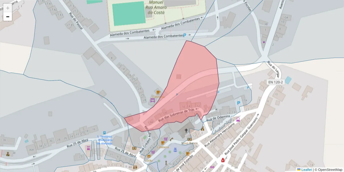Mapa detalhado do código postal 7630-650 com limites, códigos postais vizinhos e agências dos correios