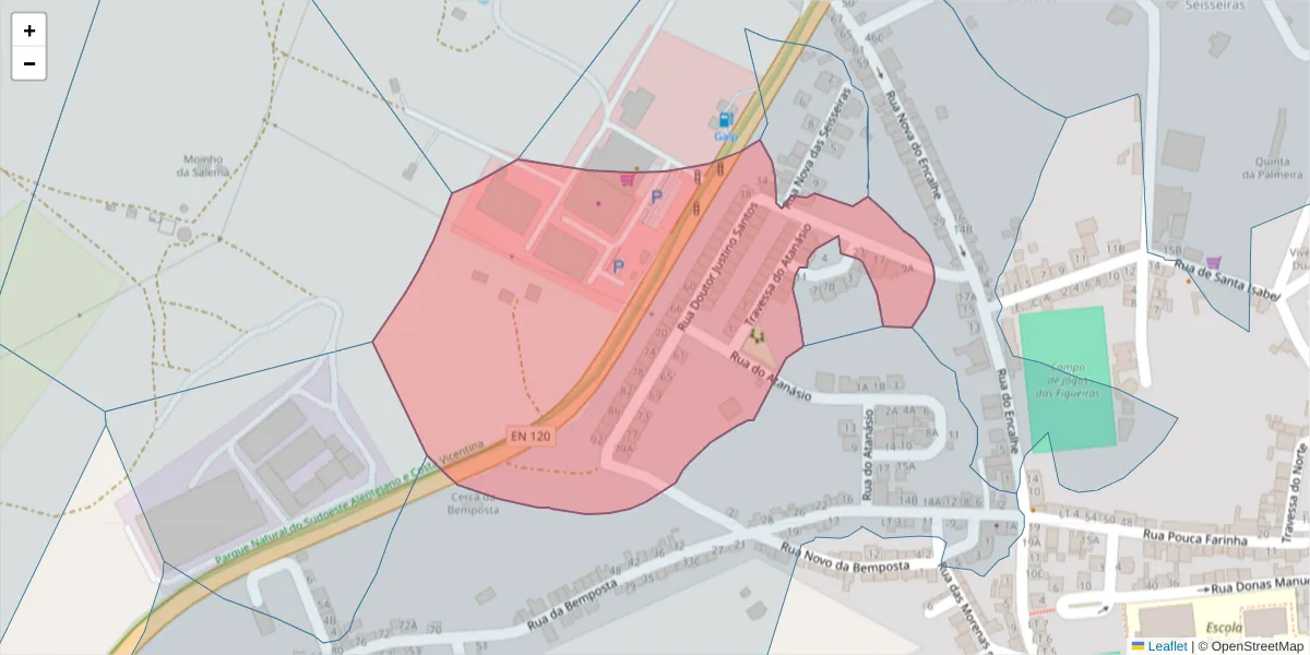 Mapa detalhado do código postal 7630-652 com limites, códigos postais vizinhos e agências dos correios