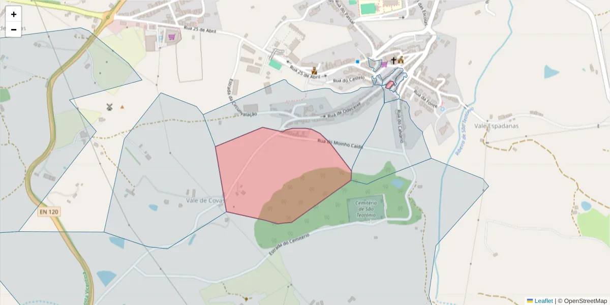 Mapa detalhado do código postal 7630-653 com limites, códigos postais vizinhos e agências dos correios