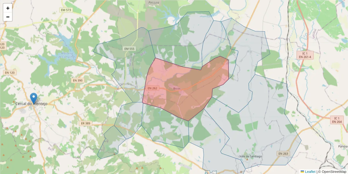 Mapa detalhado do código postal 7630-711 com limites, códigos postais vizinhos e agências dos correios
