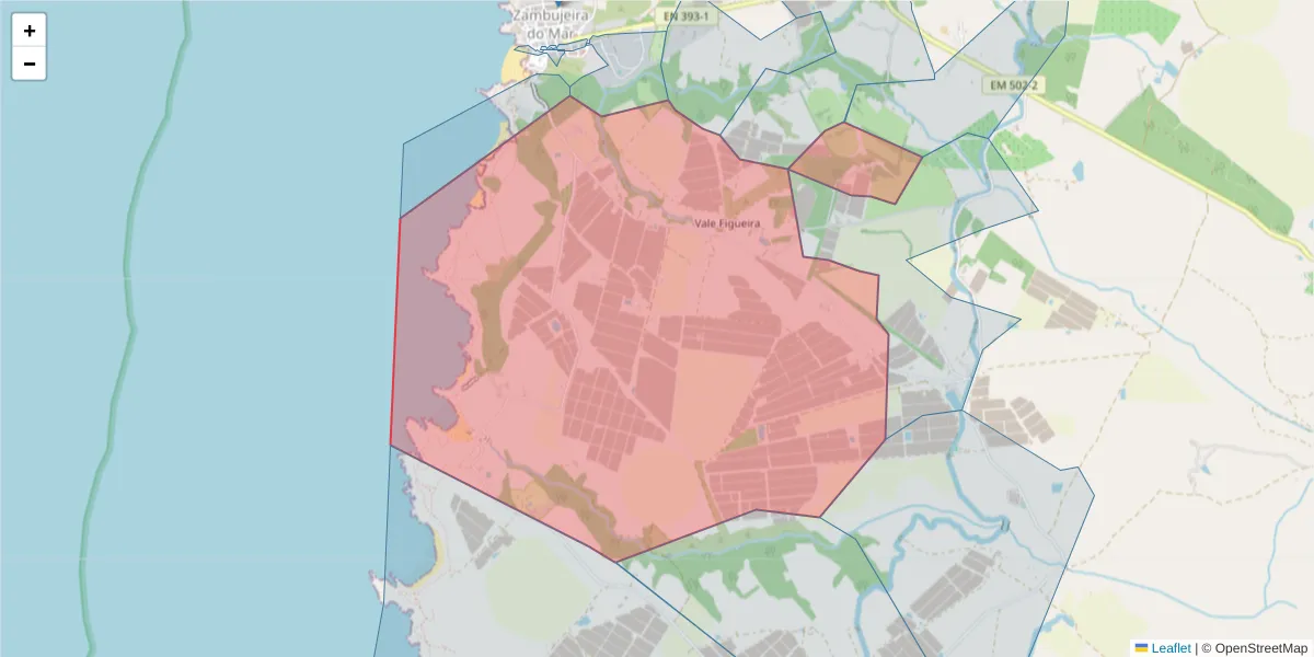 Mapa detalhado do código postal 7630-744 com limites, códigos postais vizinhos e agências dos correios