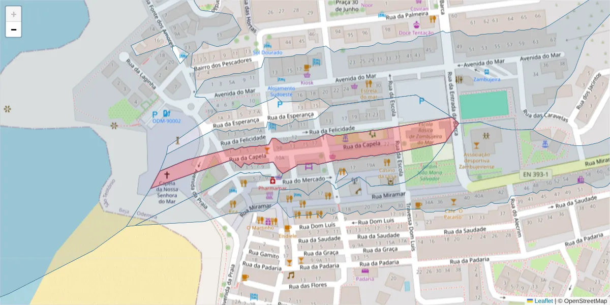 Mapa detalhado do código postal 7630-768 com limites, códigos postais vizinhos e agências dos correios