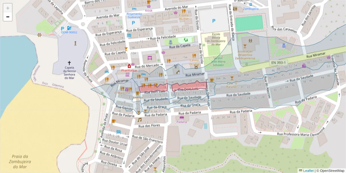 Mapa detalhado do código postal 7630-771 com limites, códigos postais vizinhos e agências dos correios