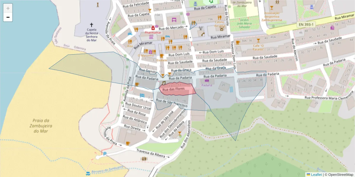Mapa detalhado do código postal 7630-775 com limites, códigos postais vizinhos e agências dos correios