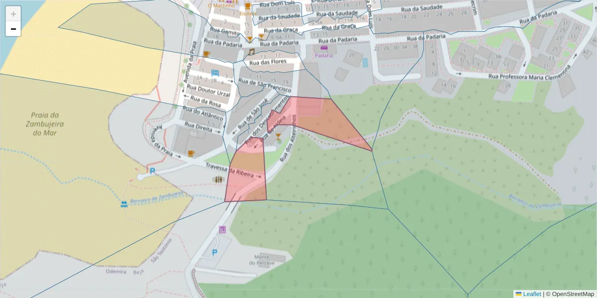 Mapa detalhado do código postal 7630-778 com limites, códigos postais vizinhos e agências dos correios