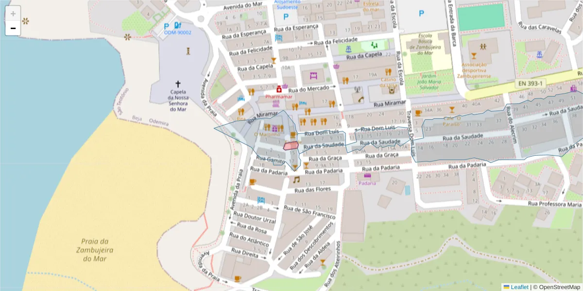 Mapa detalhado do código postal 7630-782;7630-790 com limites, códigos postais vizinhos e agências dos correios