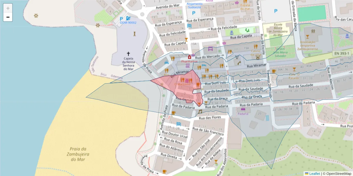 Mapa detalhado do código postal 7630-782 com limites, códigos postais vizinhos e agências dos correios