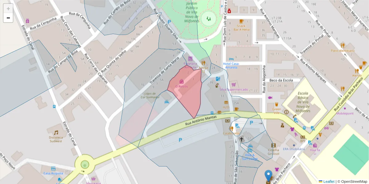 Mapa detalhado do código postal 7645-219 com limites, códigos postais vizinhos e agências dos correios