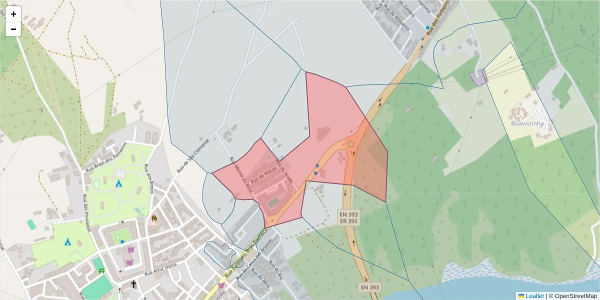 Mapa detalhado do código postal 7645-223 com limites, códigos postais vizinhos e agências dos correios