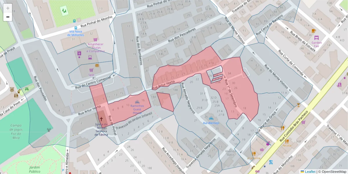 Mapa detalhado do código postal 7645-224 com limites, códigos postais vizinhos e agências dos correios