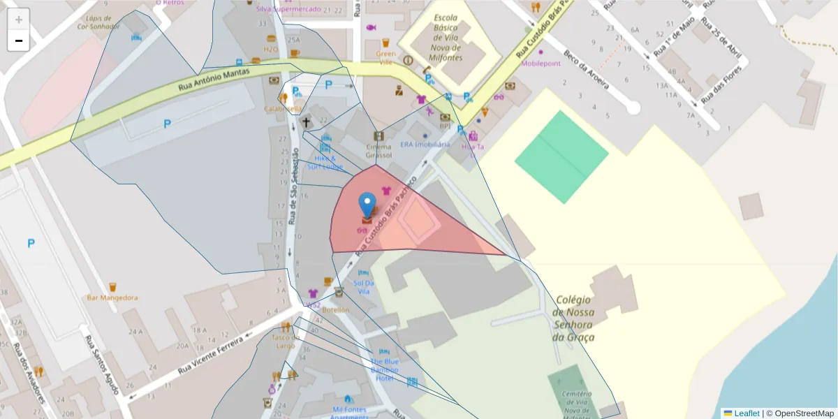 Mapa detalhado do código postal 7645-251 com limites, códigos postais vizinhos e agências dos correios