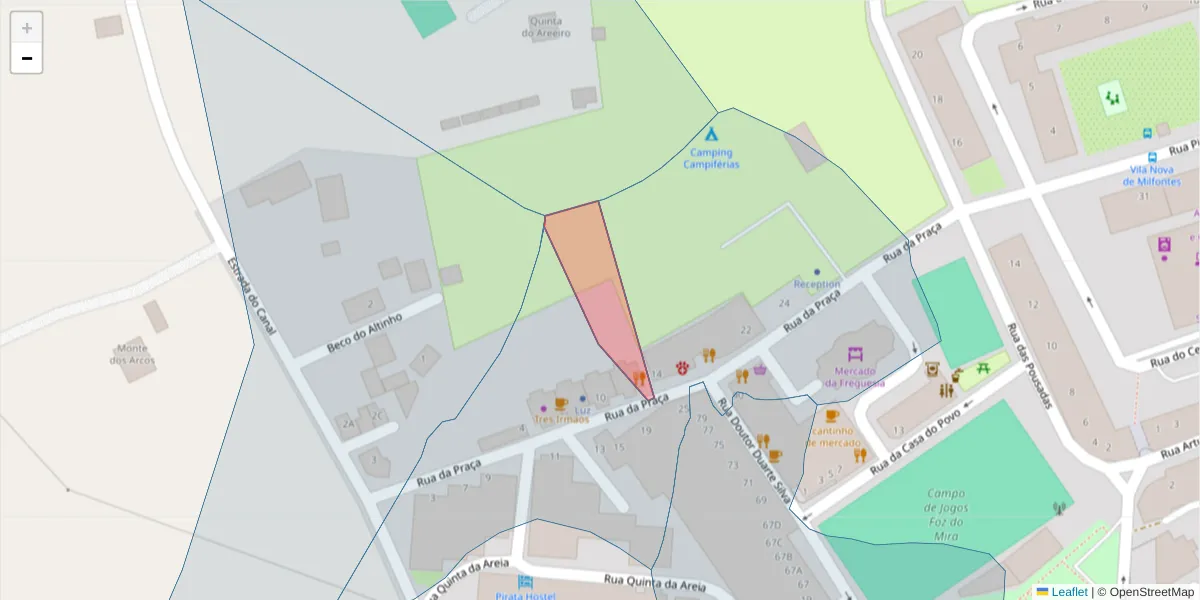 Mapa detalhado do código postal 7645-263 com limites, códigos postais vizinhos e agências dos correios