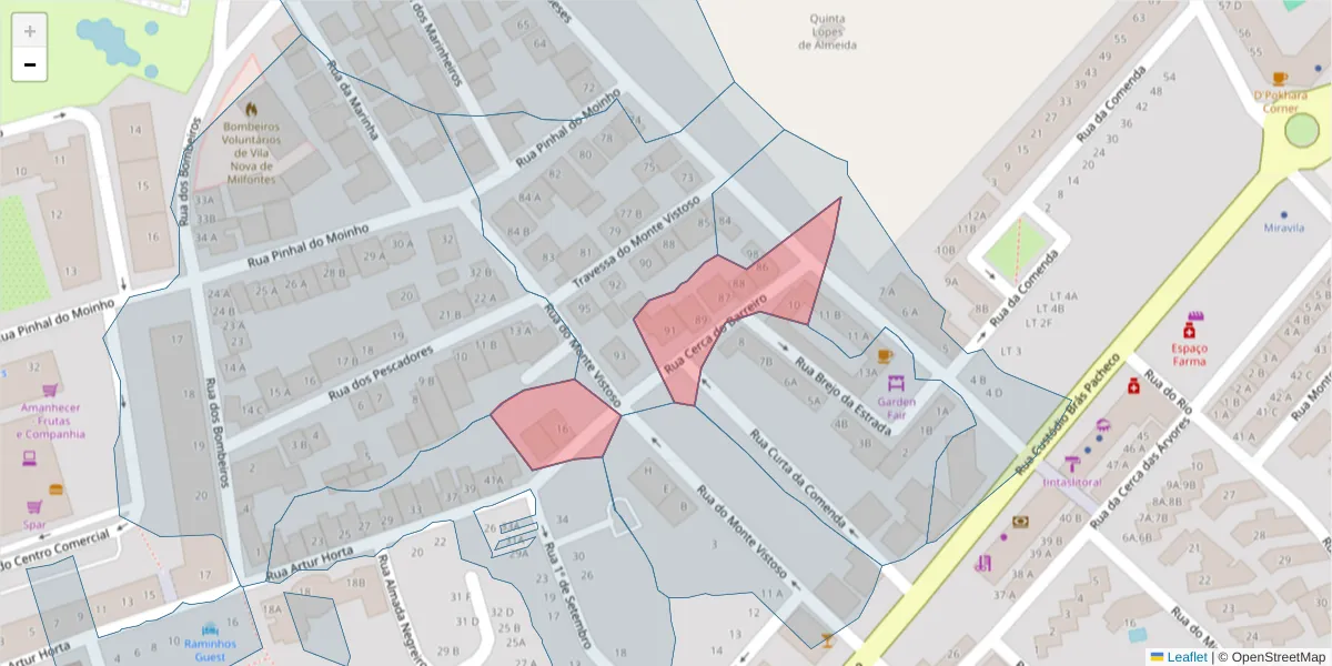 Mapa detalhado do código postal 7645-283 com limites, códigos postais vizinhos e agências dos correios
