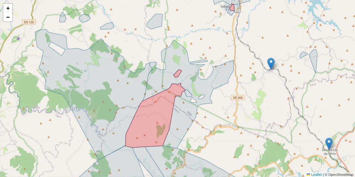 Mapa detalhado do código postal 7665-801 com limites, códigos postais vizinhos e agências dos correios