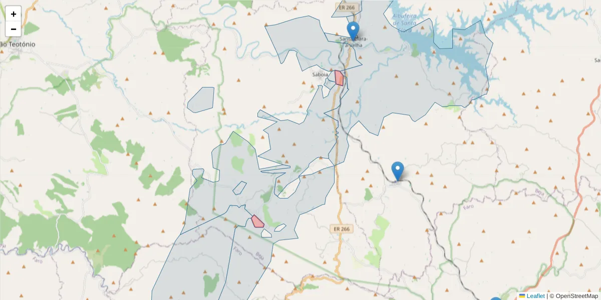 Mapa detalhado do código postal 7665-805 com limites, códigos postais vizinhos e agências dos correios