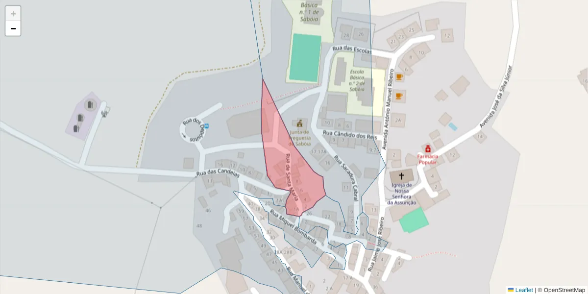 Mapa detalhado do código postal 7665-849 com limites, códigos postais vizinhos e agências dos correios