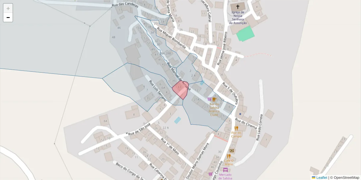 Mapa detalhado do código postal 7665-851 com limites, códigos postais vizinhos e agências dos correios