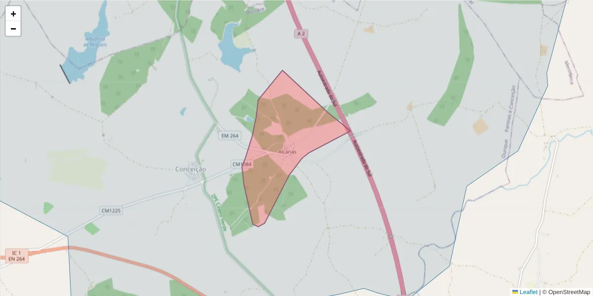 Mapa detalhado do código postal 7670-011 com limites, códigos postais vizinhos e agências dos correios