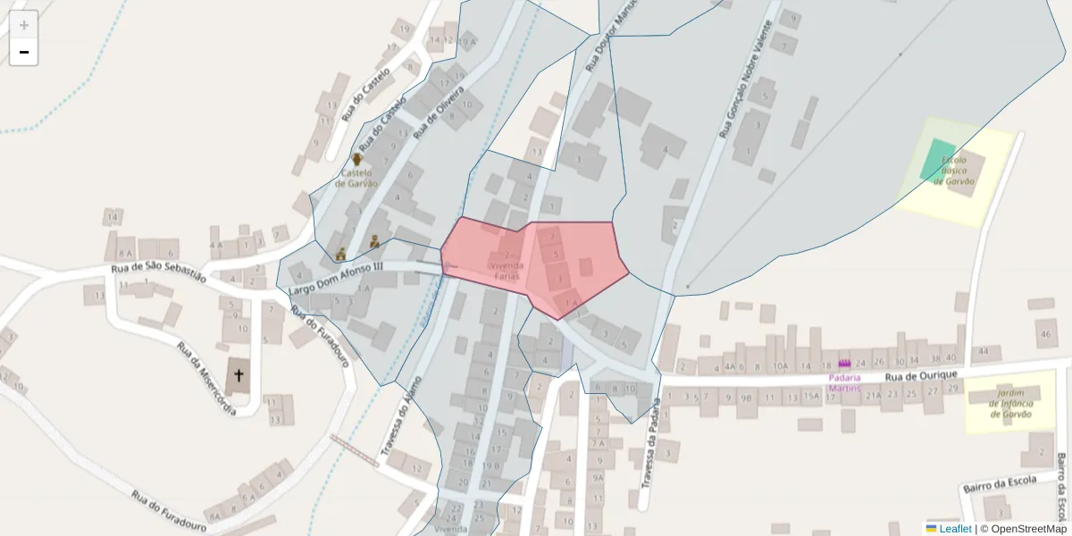 Mapa detalhado do código postal 7670-122 com limites, códigos postais vizinhos e agências dos correios