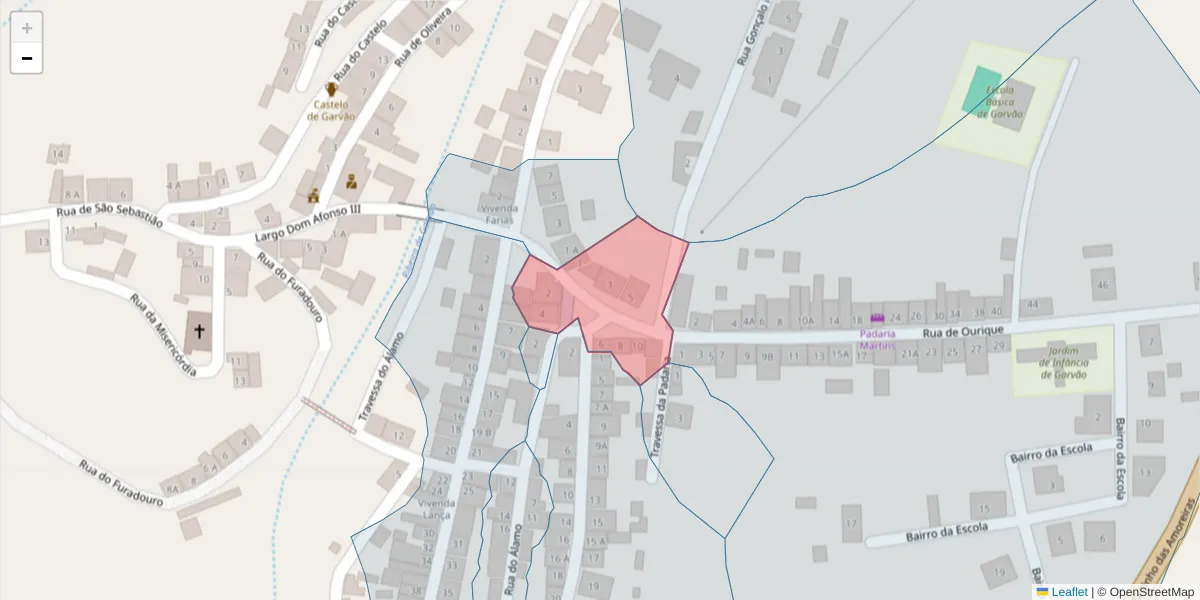 Mapa detalhado do código postal 7670-124 com limites, códigos postais vizinhos e agências dos correios
