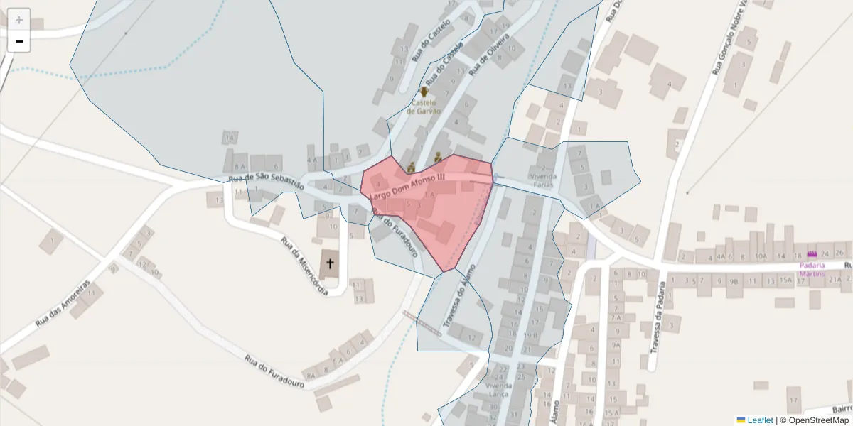 Mapa detalhado do código postal 7670-125 com limites, códigos postais vizinhos e agências dos correios