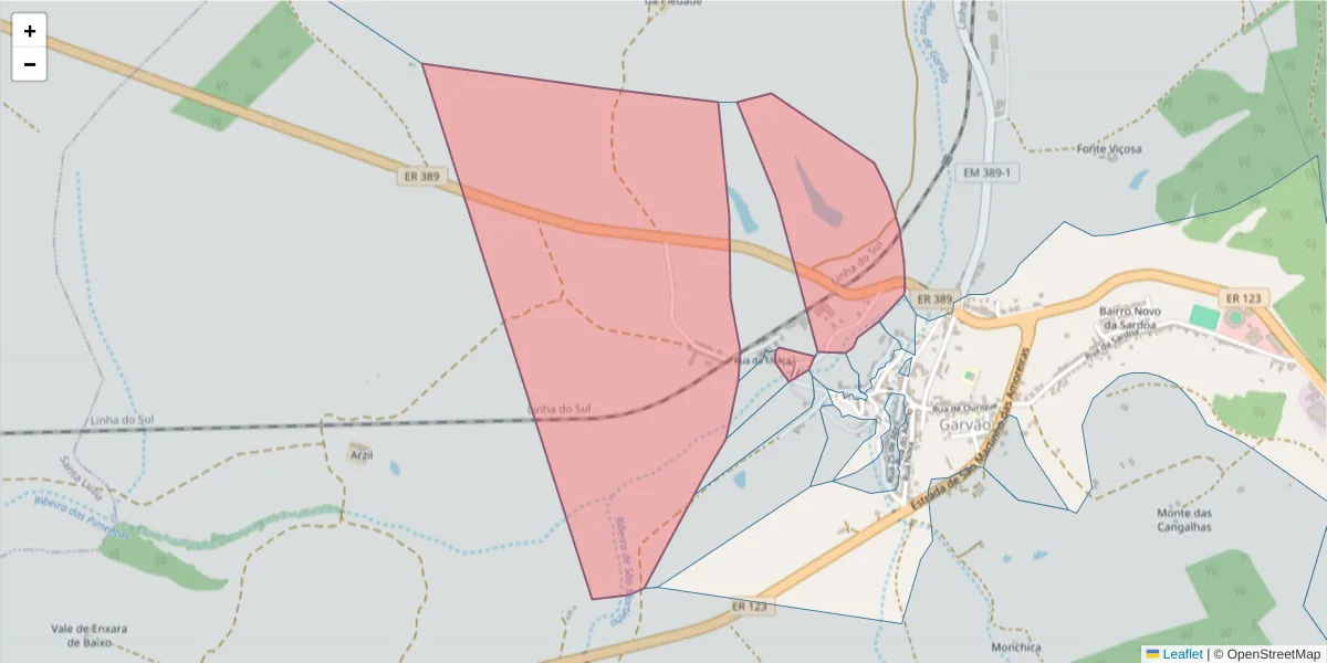 Mapa detalhado do código postal 7670-129 com limites, códigos postais vizinhos e agências dos correios