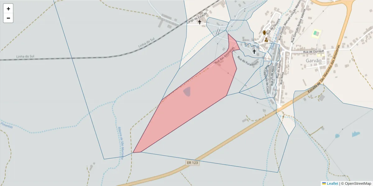 Mapa detalhado do código postal 7670-133 com limites, códigos postais vizinhos e agências dos correios