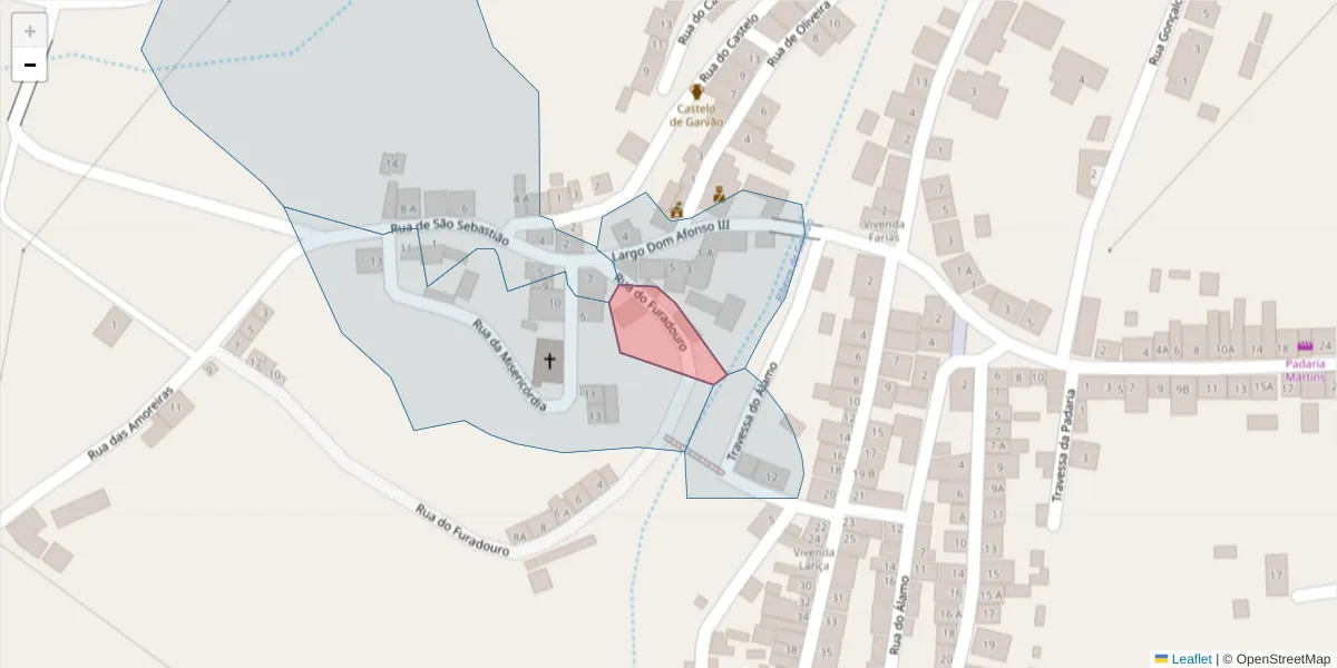 Mapa detalhado do código postal 7670-145 com limites, códigos postais vizinhos e agências dos correios