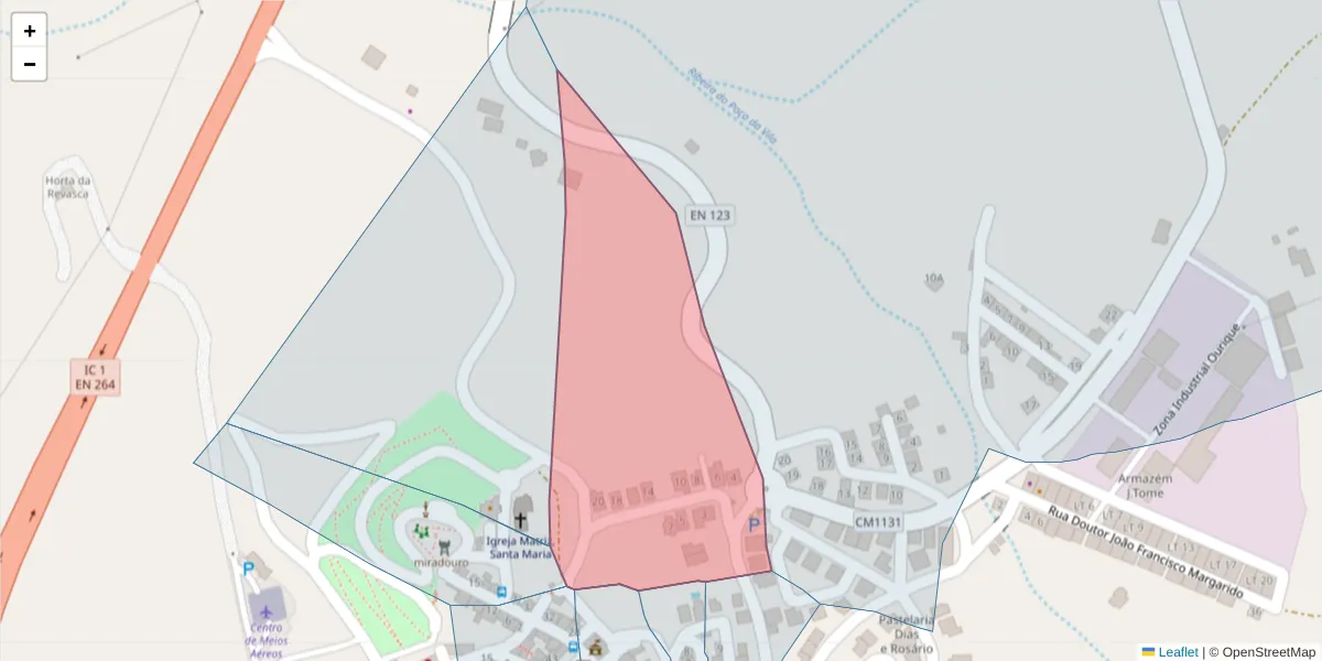 Mapa detalhado do código postal 7670-216 com limites, códigos postais vizinhos e agências dos correios