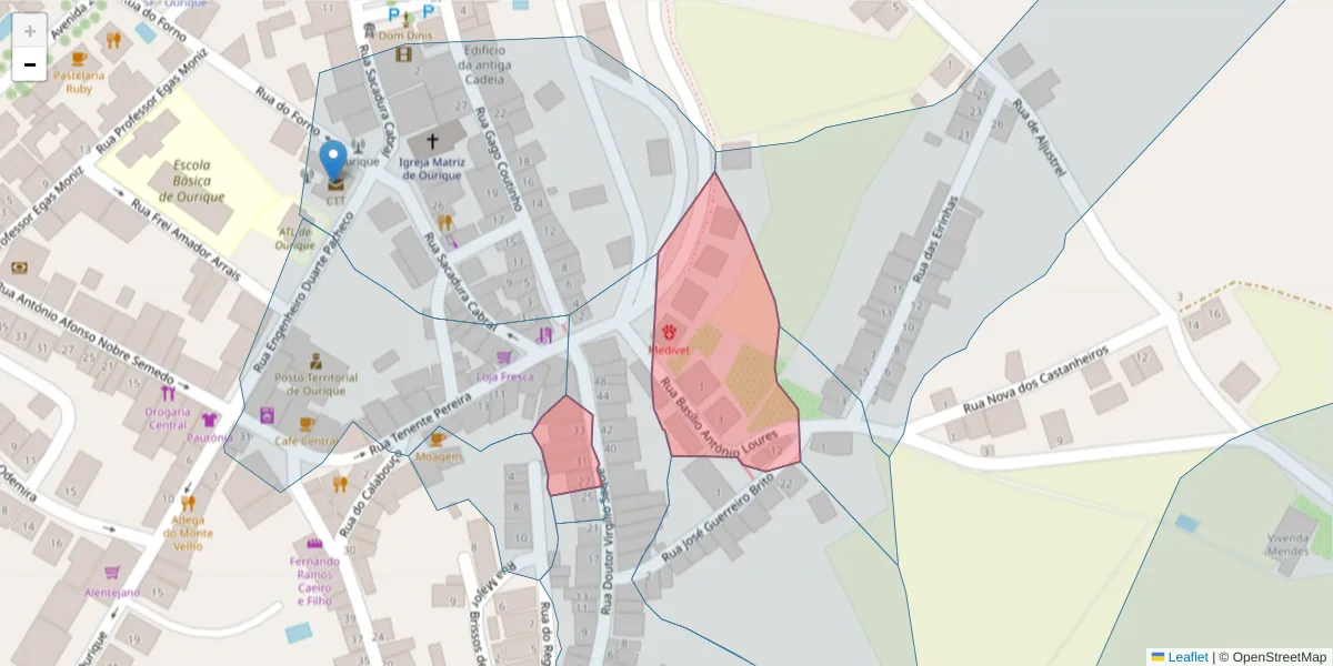 Mapa detalhado do código postal 7670-260 com limites, códigos postais vizinhos e agências dos correios