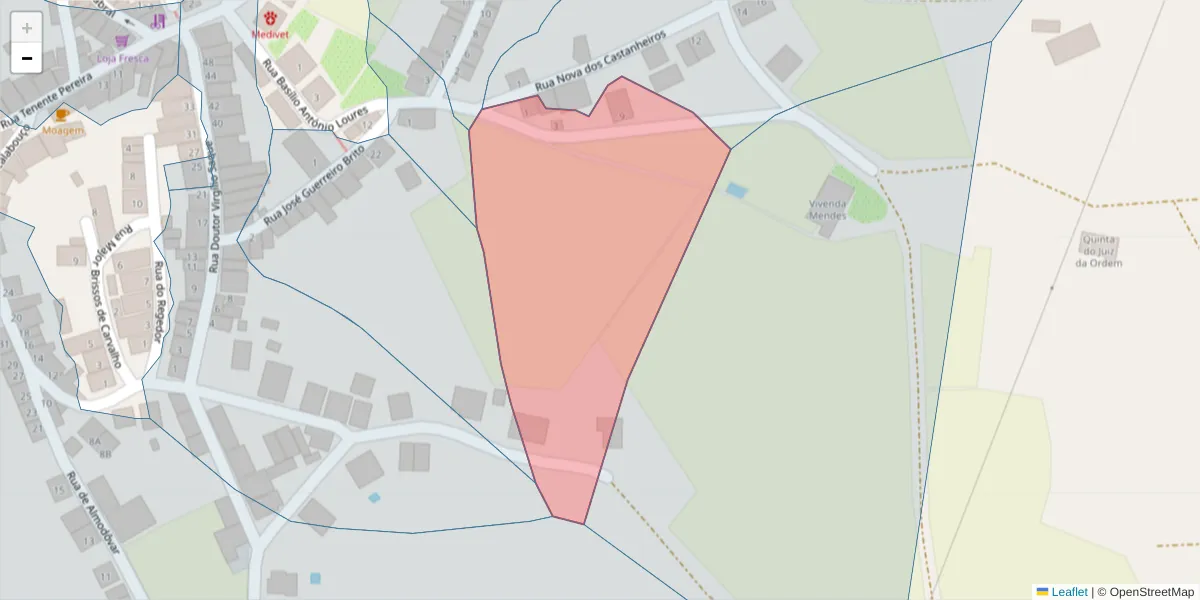 Mapa detalhado do código postal 7670-265 com limites, códigos postais vizinhos e agências dos correios