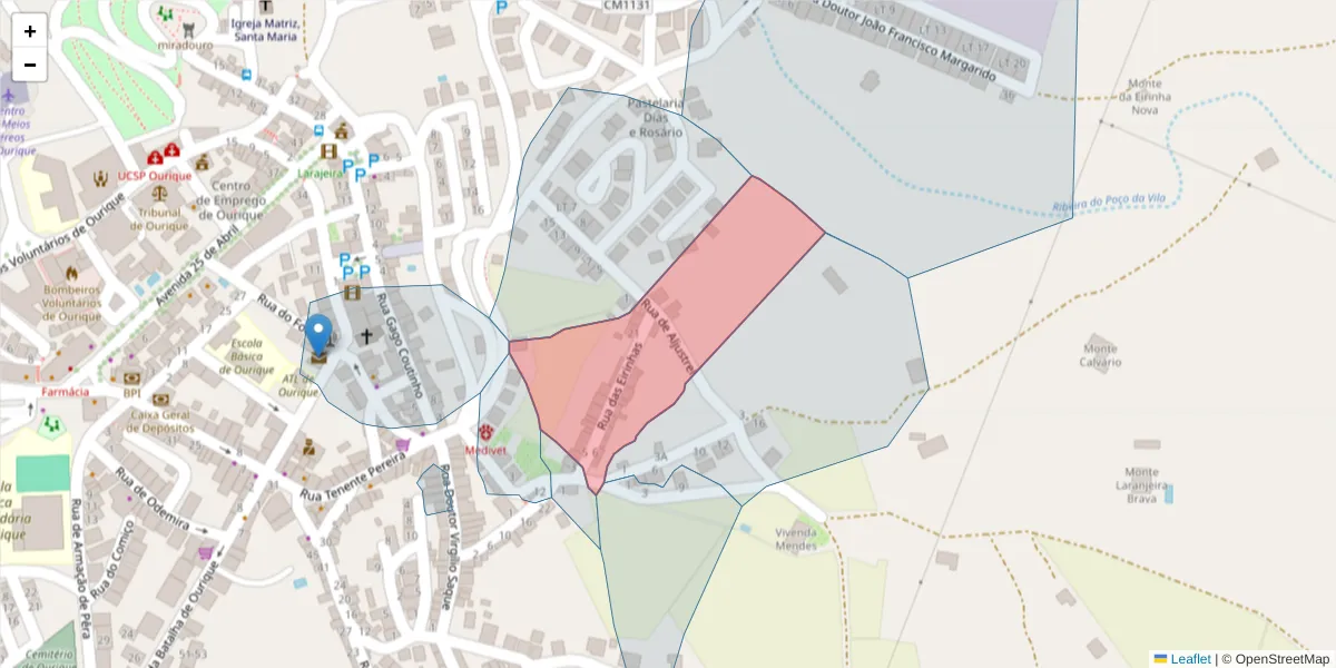 Mapa detalhado do código postal 7670-268 com limites, códigos postais vizinhos e agências dos correios