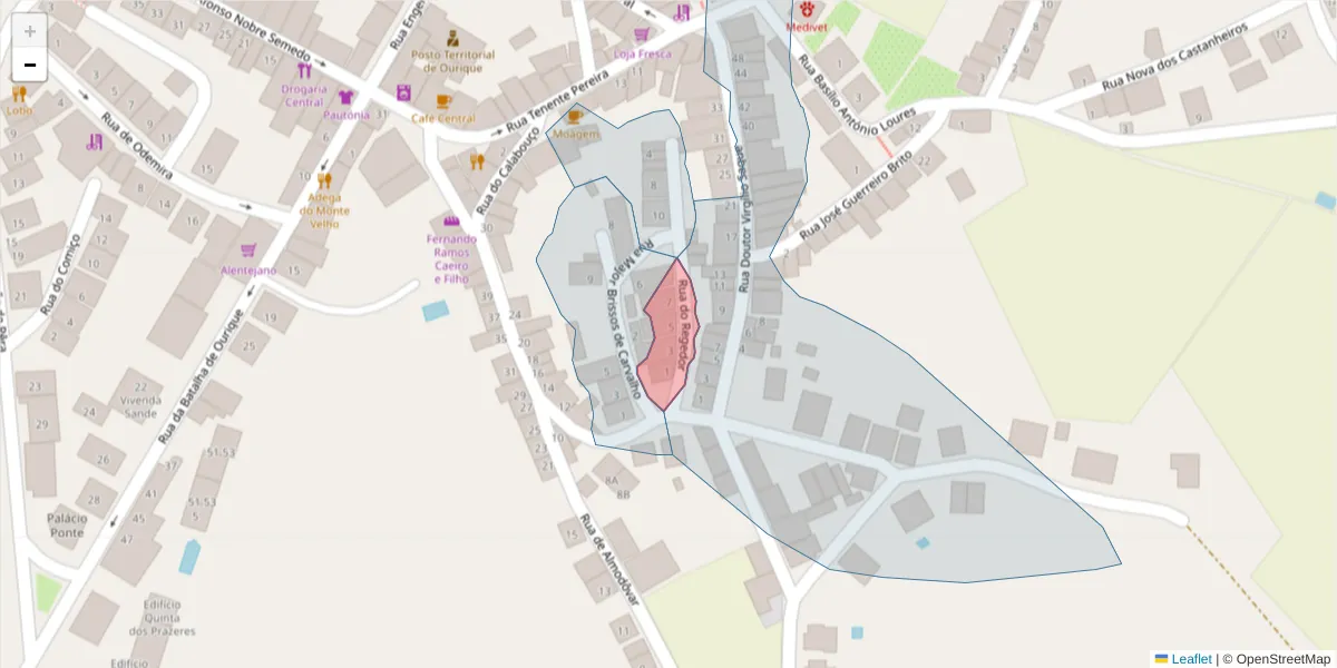 Mapa detalhado do código postal 7670-280 com limites, códigos postais vizinhos e agências dos correios