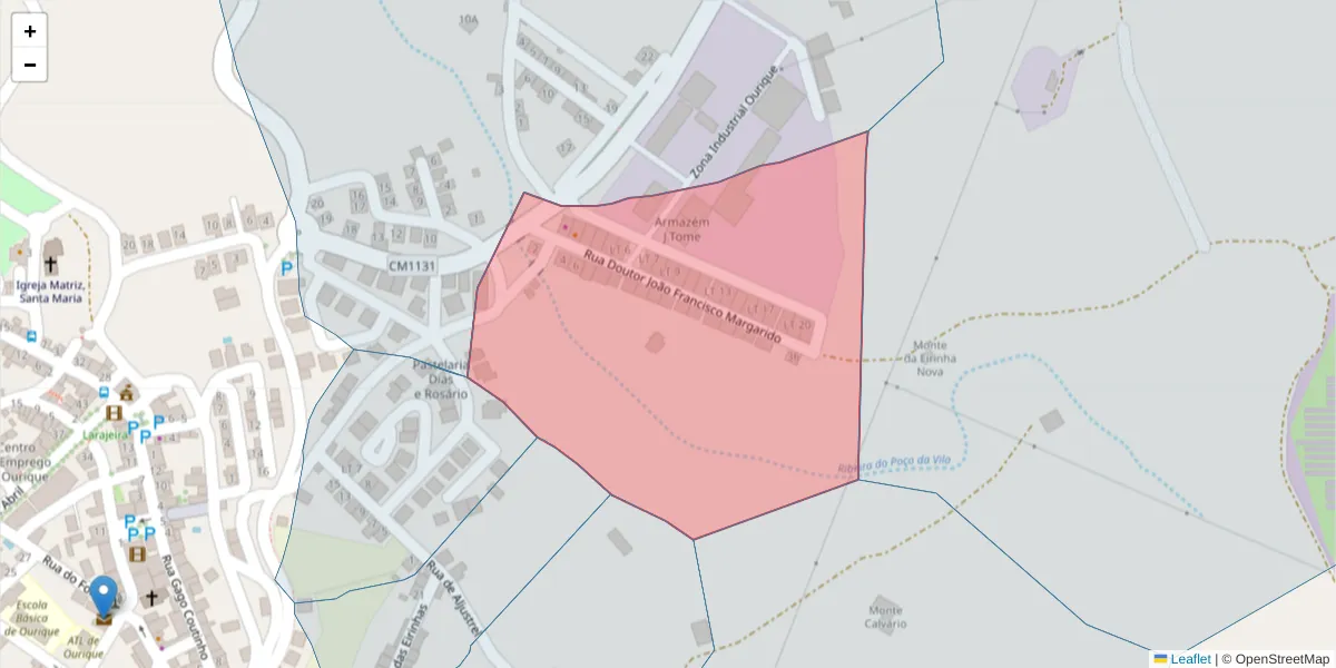 Mapa detalhado do código postal 7670-284 com limites, códigos postais vizinhos e agências dos correios