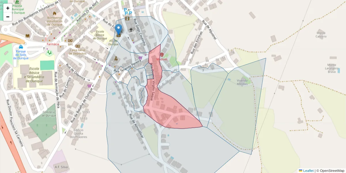 Mapa detalhado do código postal 7670-285 com limites, códigos postais vizinhos e agências dos correios