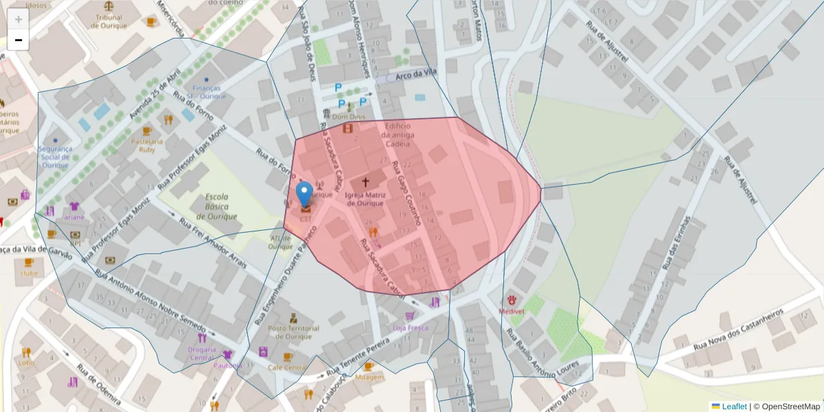 Mapa detalhado do código postal 7670-289 com limites, códigos postais vizinhos e agências dos correios