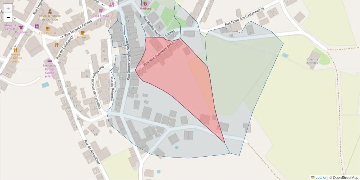 Mapa detalhado do código postal 7670-294 com limites, códigos postais vizinhos e agências dos correios