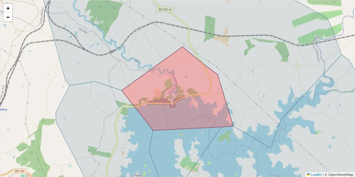 Mapa detalhado do código postal 7670-401 com limites, códigos postais vizinhos e agências dos correios