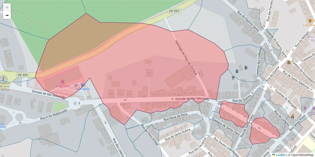 Mapa detalhado do código postal 7700-018 com limites, códigos postais vizinhos e agências dos correios