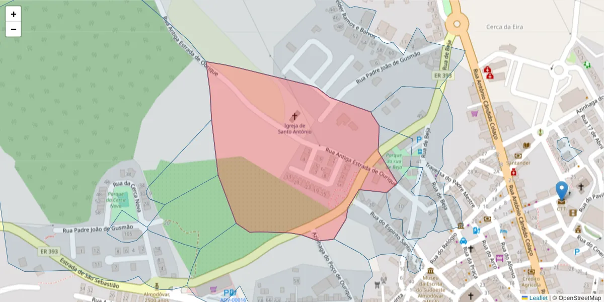Mapa detalhado do código postal 7700-029 com limites, códigos postais vizinhos e agências dos correios