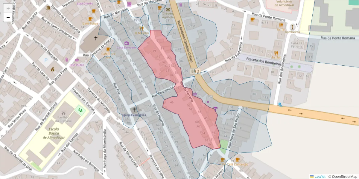 Mapa detalhado do código postal 7700-035 com limites, códigos postais vizinhos e agências dos correios