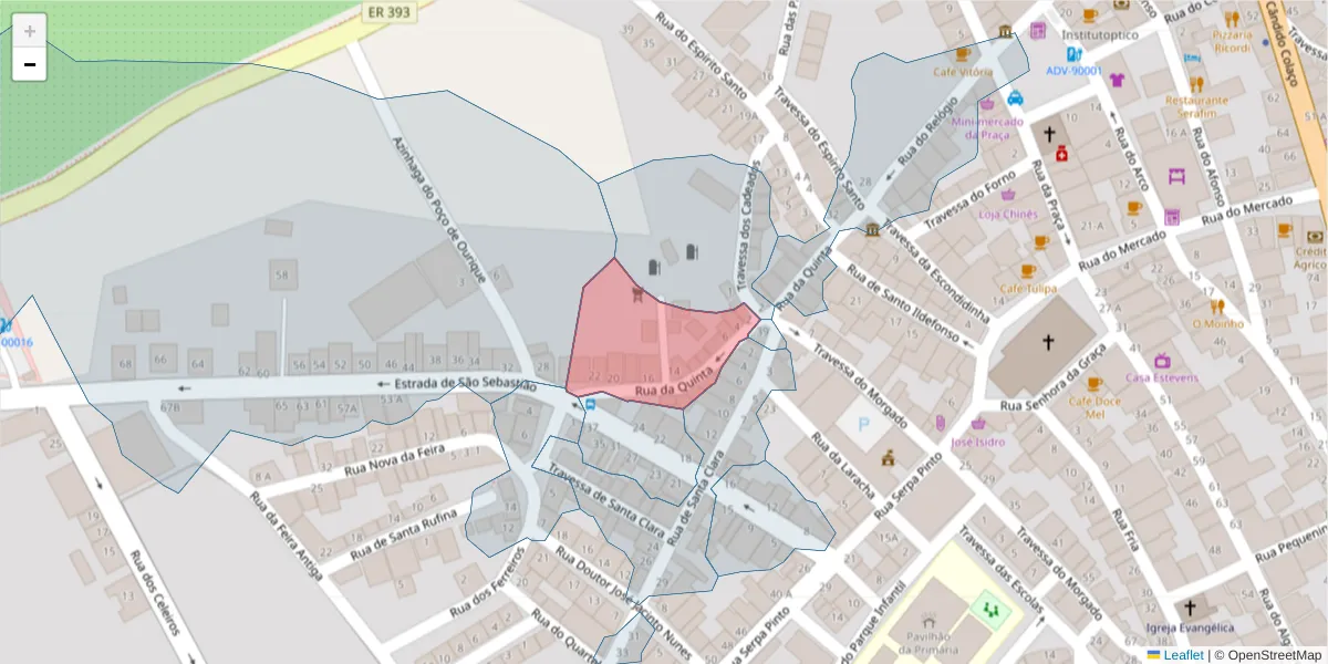 Mapa detalhado do código postal 7700-042 com limites, códigos postais vizinhos e agências dos correios