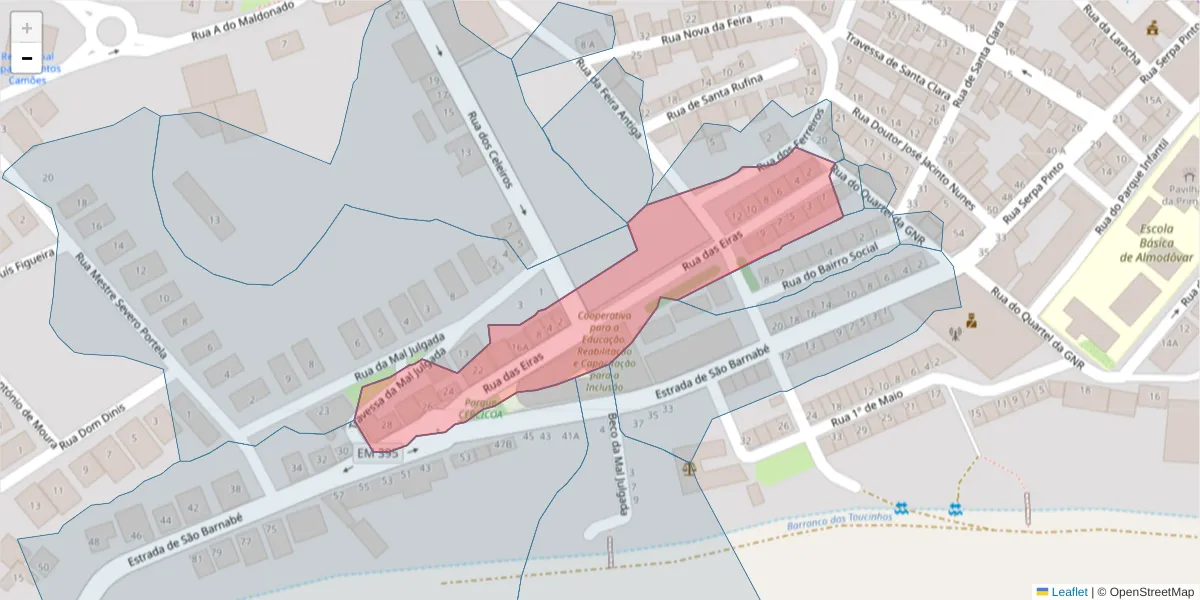 Mapa detalhado do código postal 7700-043 com limites, códigos postais vizinhos e agências dos correios