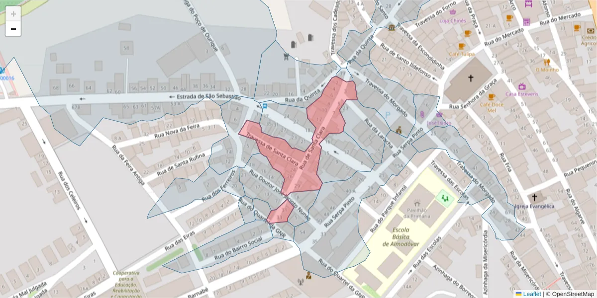 Mapa detalhado do código postal 7700-047 com limites, códigos postais vizinhos e agências dos correios