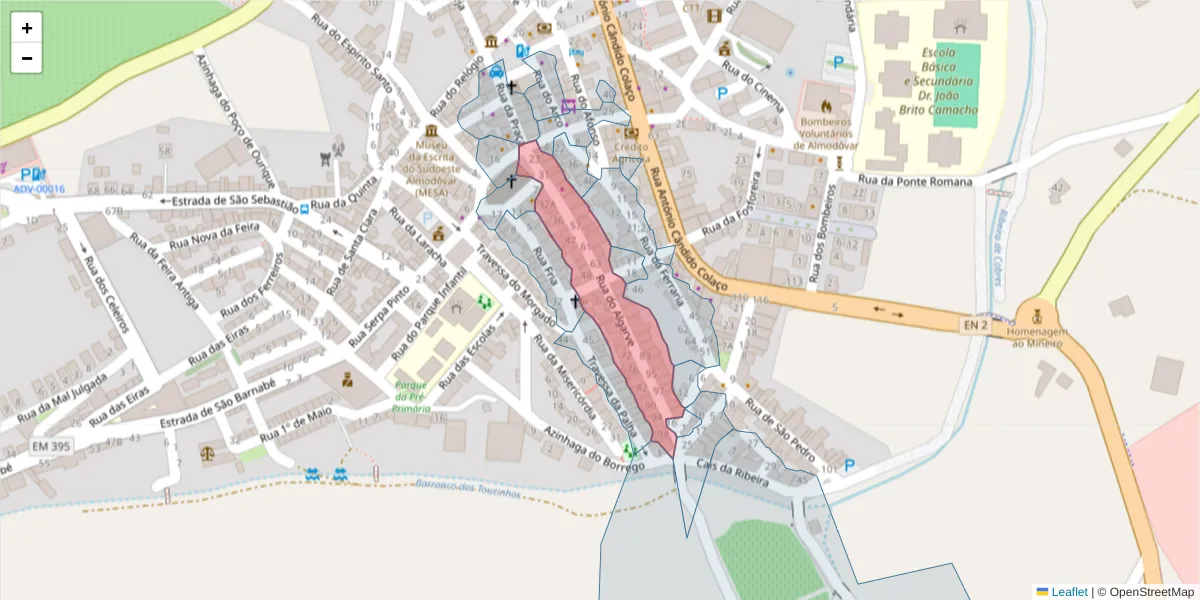 Mapa detalhado do código postal 7700-054 com limites, códigos postais vizinhos e agências dos correios
