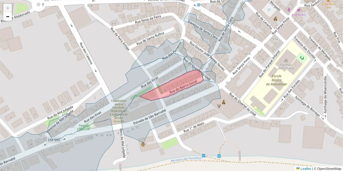 Mapa detalhado do código postal 7700-056 com limites, códigos postais vizinhos e agências dos correios