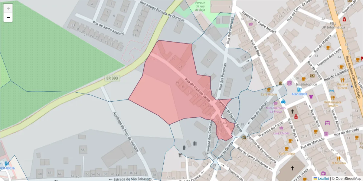 Mapa detalhado do código postal 7700-059 com limites, códigos postais vizinhos e agências dos correios