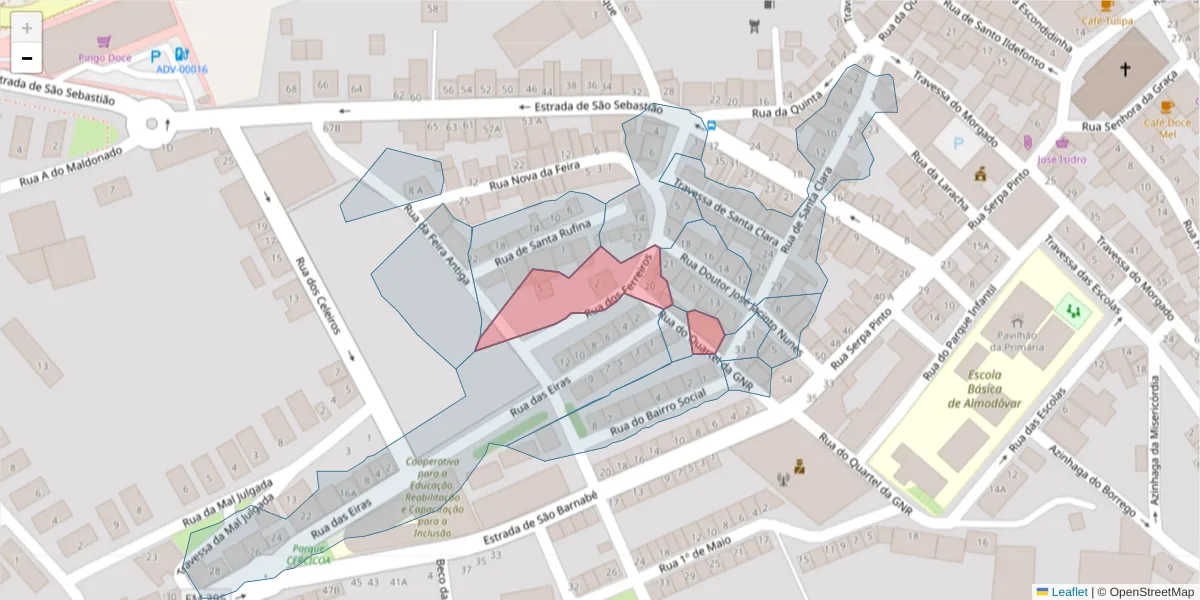 Mapa detalhado do código postal 7700-069 com limites, códigos postais vizinhos e agências dos correios