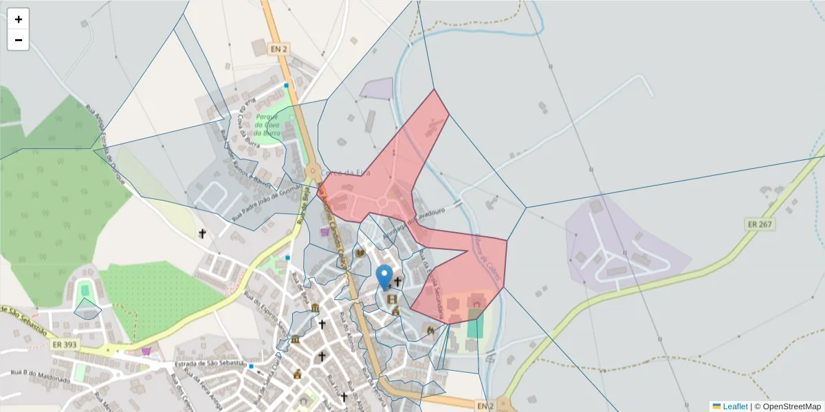 Mapa detalhado do código postal 7700-071 com limites, códigos postais vizinhos e agências dos correios